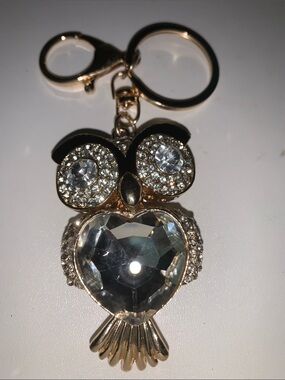 Gold Owl Crystal bag/purse charm Keychain -